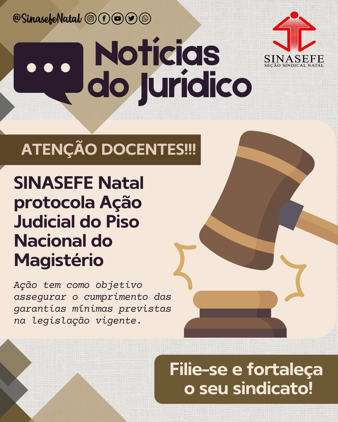 SINASEFE Natal protocola Ação Judicial do Piso Nacional do Magistério